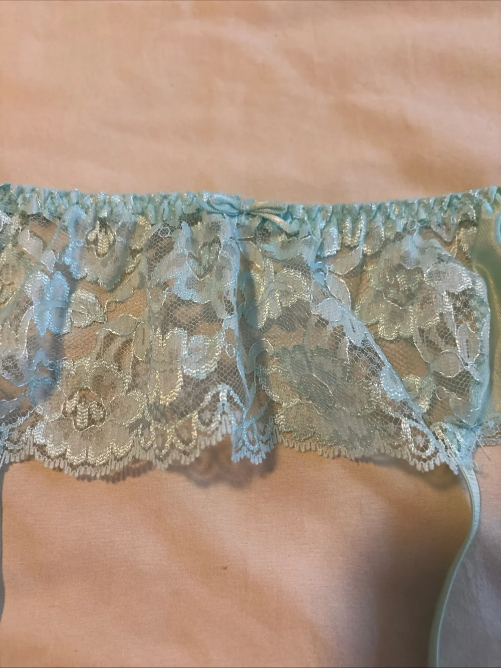Vtg shape mates mint green lace ruffled, garter belt retro pinup coquette girl L
